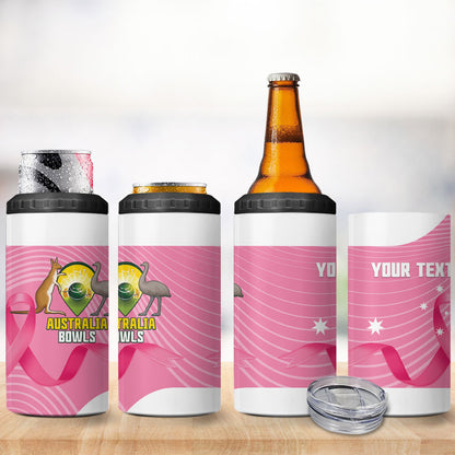 Custom Bowls Australia Breast Cancer 4 in 1 Can Cooler Tumbler Pink Ribbon Aussie Map With Kangaroo Emu