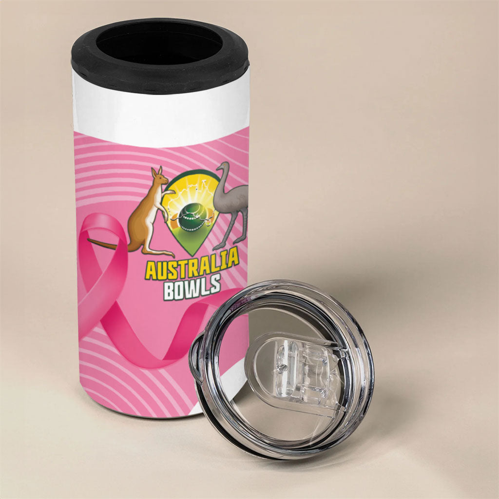 Custom Bowls Australia Breast Cancer 4 in 1 Can Cooler Tumbler Pink Ribbon Aussie Map With Kangaroo Emu