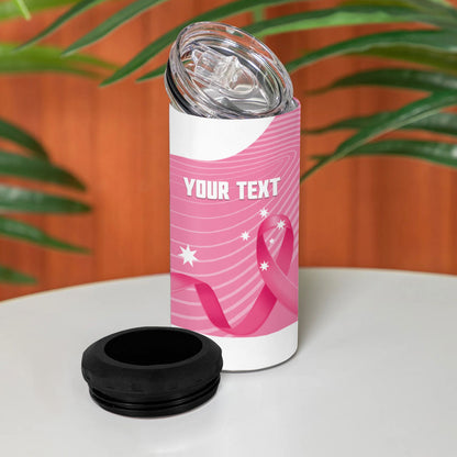 Custom Bowls Australia Breast Cancer 4 in 1 Can Cooler Tumbler Pink Ribbon Aussie Map With Kangaroo Emu