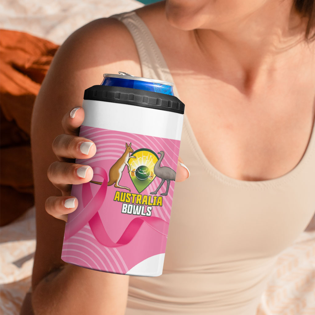 Custom Bowls Australia Breast Cancer 4 in 1 Can Cooler Tumbler Pink Ribbon Aussie Map With Kangaroo Emu