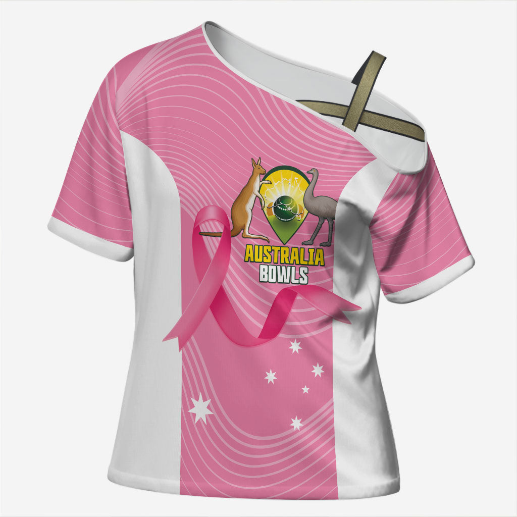 Custom Bowls Australia Breast Cancer Cross Shoulder Shirt Pink Ribbon Aussie Map With Kangaroo Emu