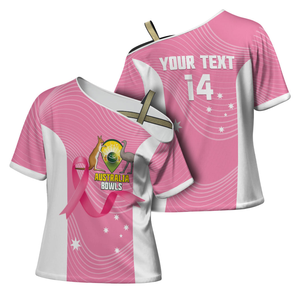 Custom Bowls Australia Breast Cancer Cross Shoulder Shirt Pink Ribbon Aussie Map With Kangaroo Emu