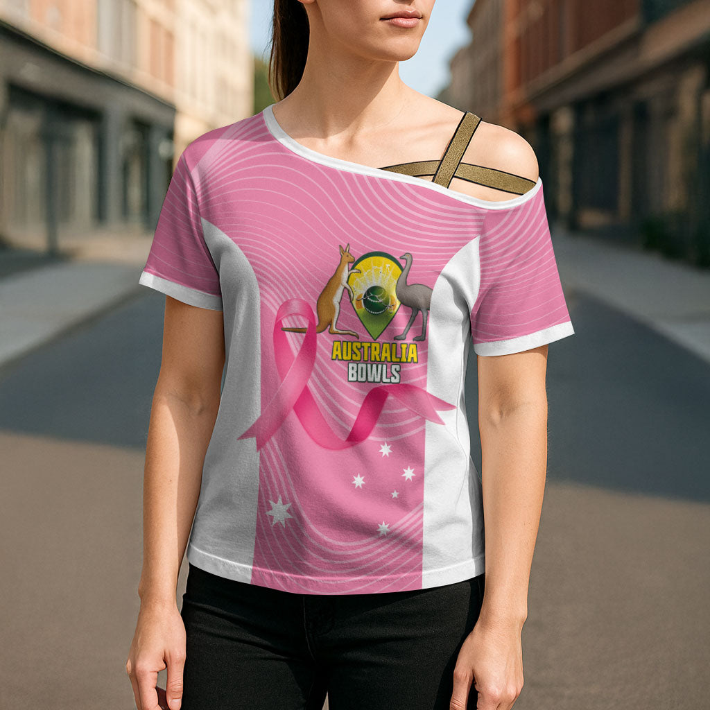 Custom Bowls Australia Breast Cancer Cross Shoulder Shirt Pink Ribbon Aussie Map With Kangaroo Emu