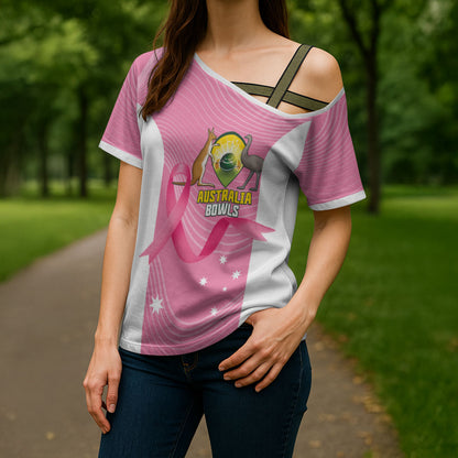 Custom Bowls Australia Breast Cancer Cross Shoulder Shirt Pink Ribbon Aussie Map With Kangaroo Emu