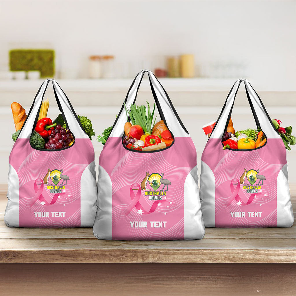 Custom Bowls Australia Breast Cancer Grocery Bag Pink Ribbon Aussie Map With Kangaroo Emu