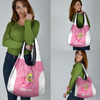 Custom Bowls Australia Breast Cancer Grocery Bag Pink Ribbon Aussie Map With Kangaroo Emu