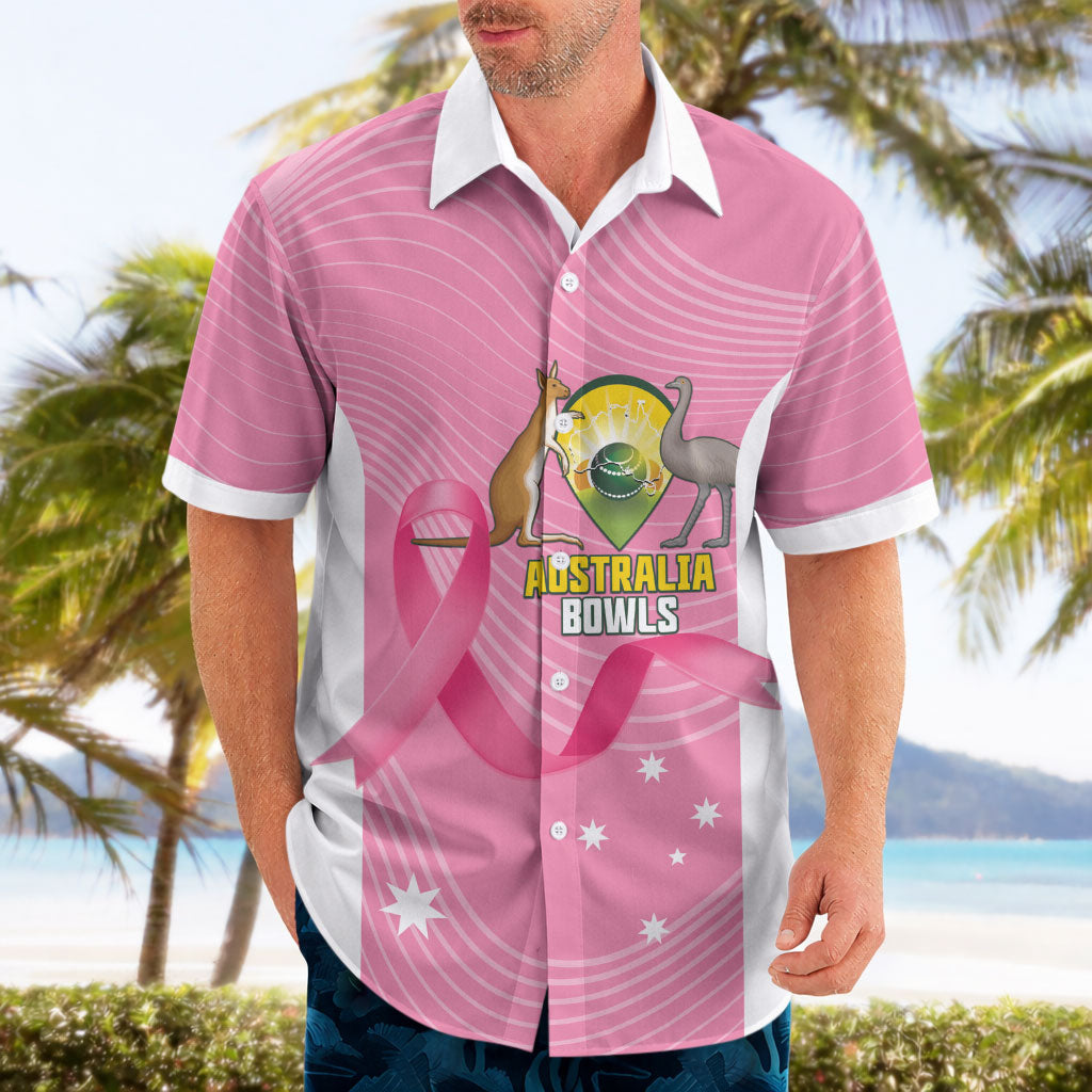 Custom Bowls Australia Breast Cancer Hawaiian Shirt Pink Ribbon Aussie Map With Kangaroo Emu