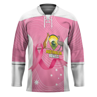 Custom Bowls Australia Breast Cancer Hockey Jersey Pink Ribbon Aussie Map With Kangaroo Emu