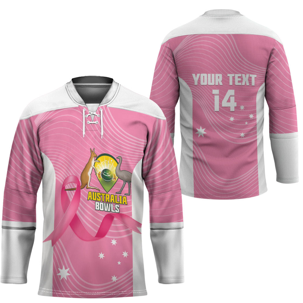 Custom Bowls Australia Breast Cancer Hockey Jersey Pink Ribbon Aussie Map With Kangaroo Emu