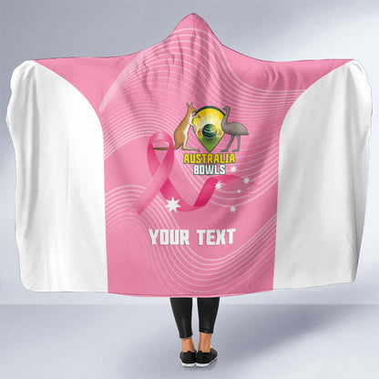 Custom Bowls Australia Breast Cancer Hooded Blanket Pink Ribbon Aussie Map With Kangaroo Emu
