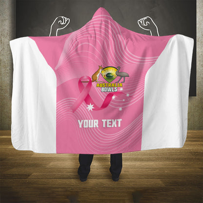 Custom Bowls Australia Breast Cancer Hooded Blanket Pink Ribbon Aussie Map With Kangaroo Emu