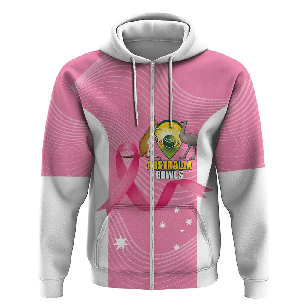 Custom Bowls Australia Breast Cancer Hoodie Pink Ribbon Aussie Map With Kangaroo Emu