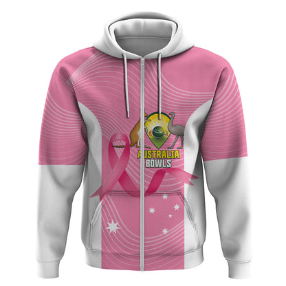 Custom Bowls Australia Breast Cancer Hoodie Pink Ribbon Aussie Map With Kangaroo Emu