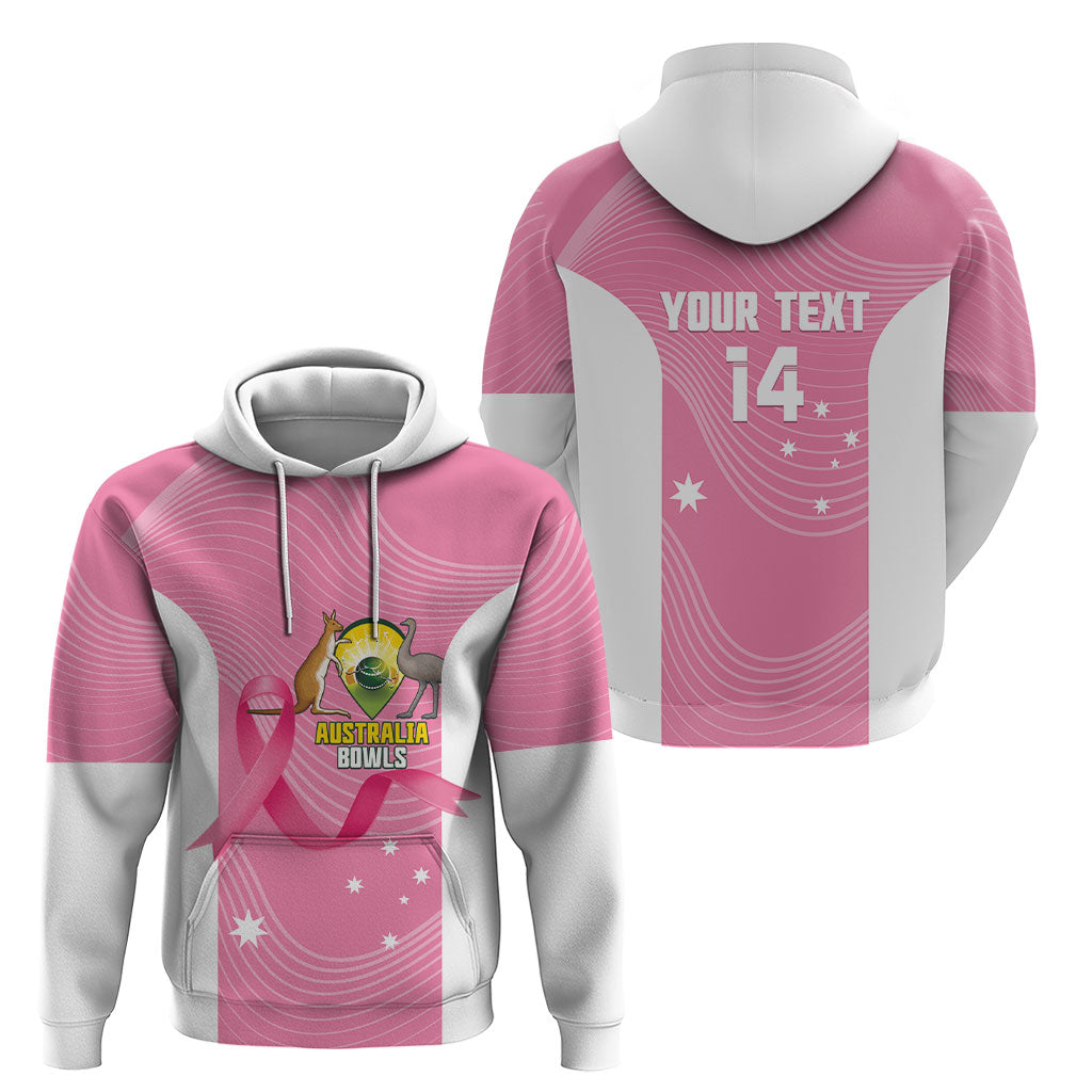 Custom Bowls Australia Breast Cancer Hoodie Pink Ribbon Aussie Map With Kangaroo Emu