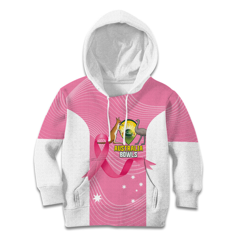 Custom Bowls Australia Breast Cancer Kid Hoodie Pink Ribbon Aussie Map With Kangaroo Emu