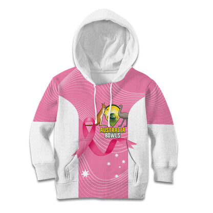 Custom Bowls Australia Breast Cancer Kid Hoodie Pink Ribbon Aussie Map With Kangaroo Emu