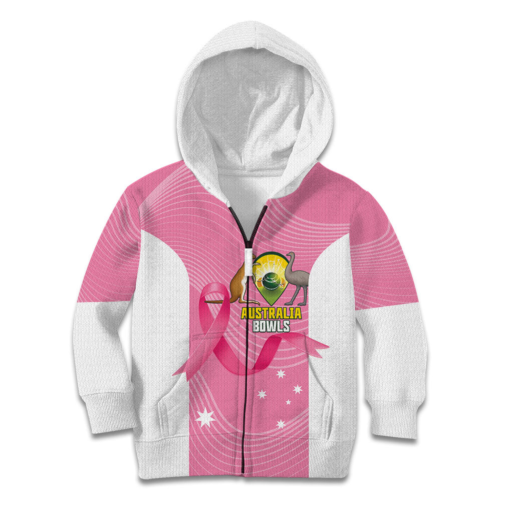 Custom Bowls Australia Breast Cancer Kid Hoodie Pink Ribbon Aussie Map With Kangaroo Emu