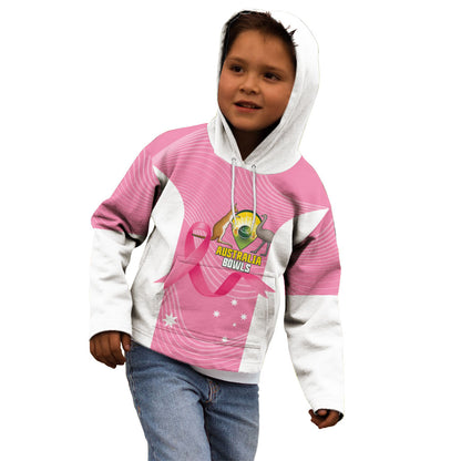 Custom Bowls Australia Breast Cancer Kid Hoodie Pink Ribbon Aussie Map With Kangaroo Emu