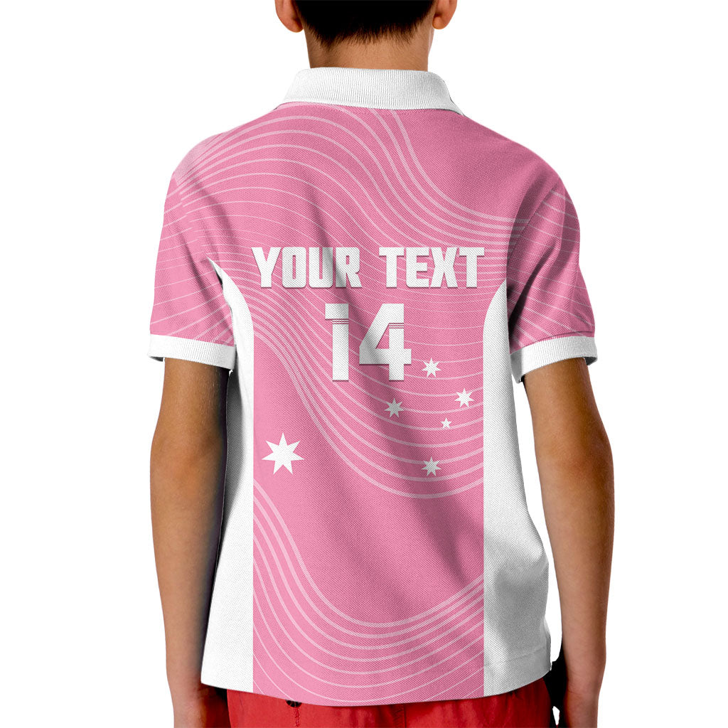 Custom Bowls Australia Breast Cancer Kid Polo Shirt Pink Ribbon Aussie Map With Kangaroo Emu