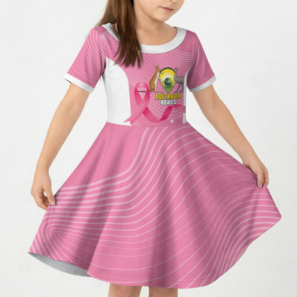 Custom Bowls Australia Breast Cancer Kid Short Sleeve Dress Pink Ribbon Aussie Map With Kangaroo Emu