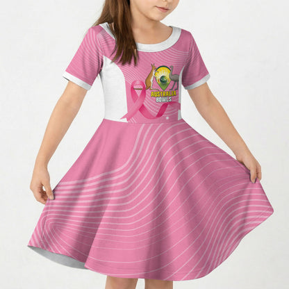 Custom Bowls Australia Breast Cancer Kid Short Sleeve Dress Pink Ribbon Aussie Map With Kangaroo Emu