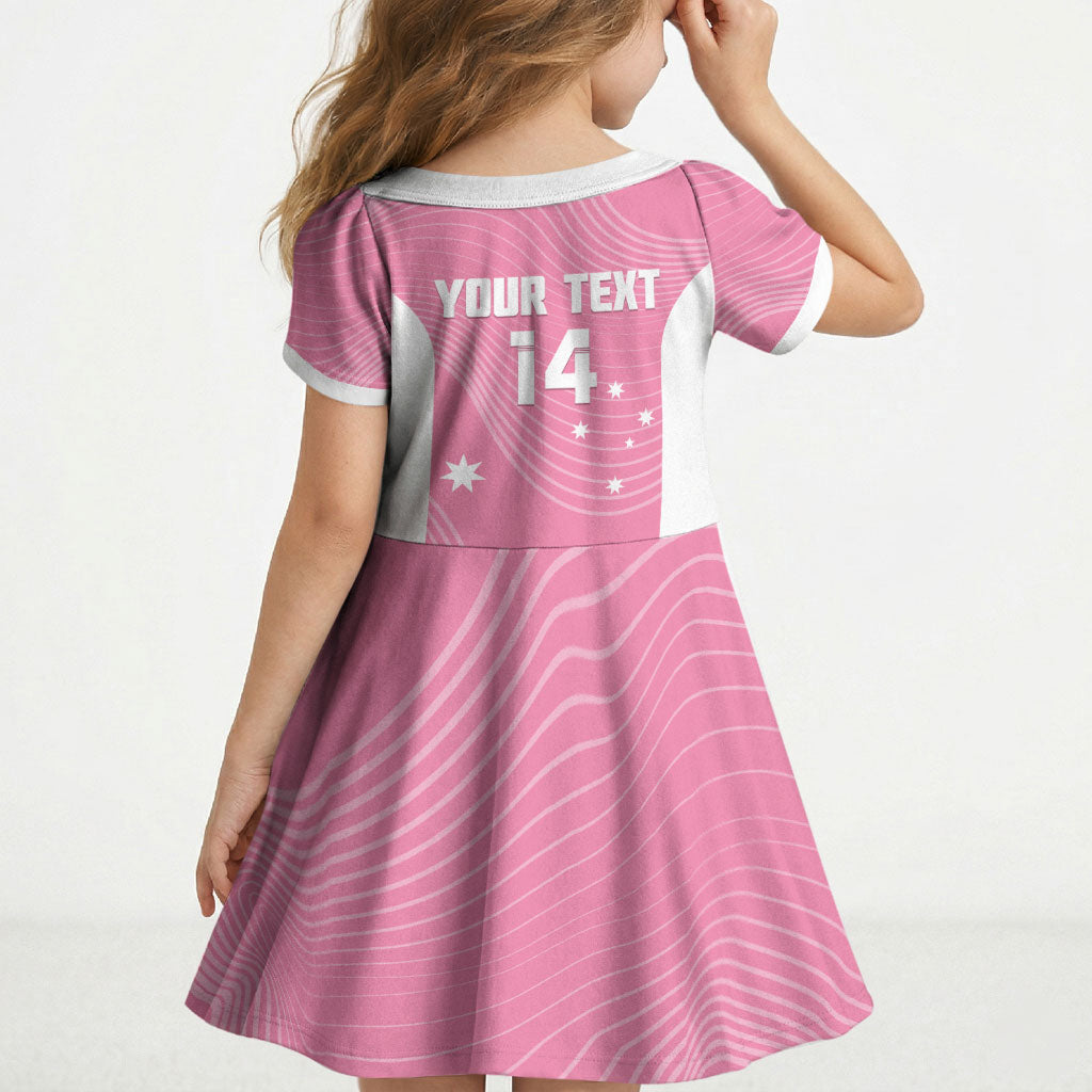 Custom Bowls Australia Breast Cancer Kid Short Sleeve Dress Pink Ribbon Aussie Map With Kangaroo Emu