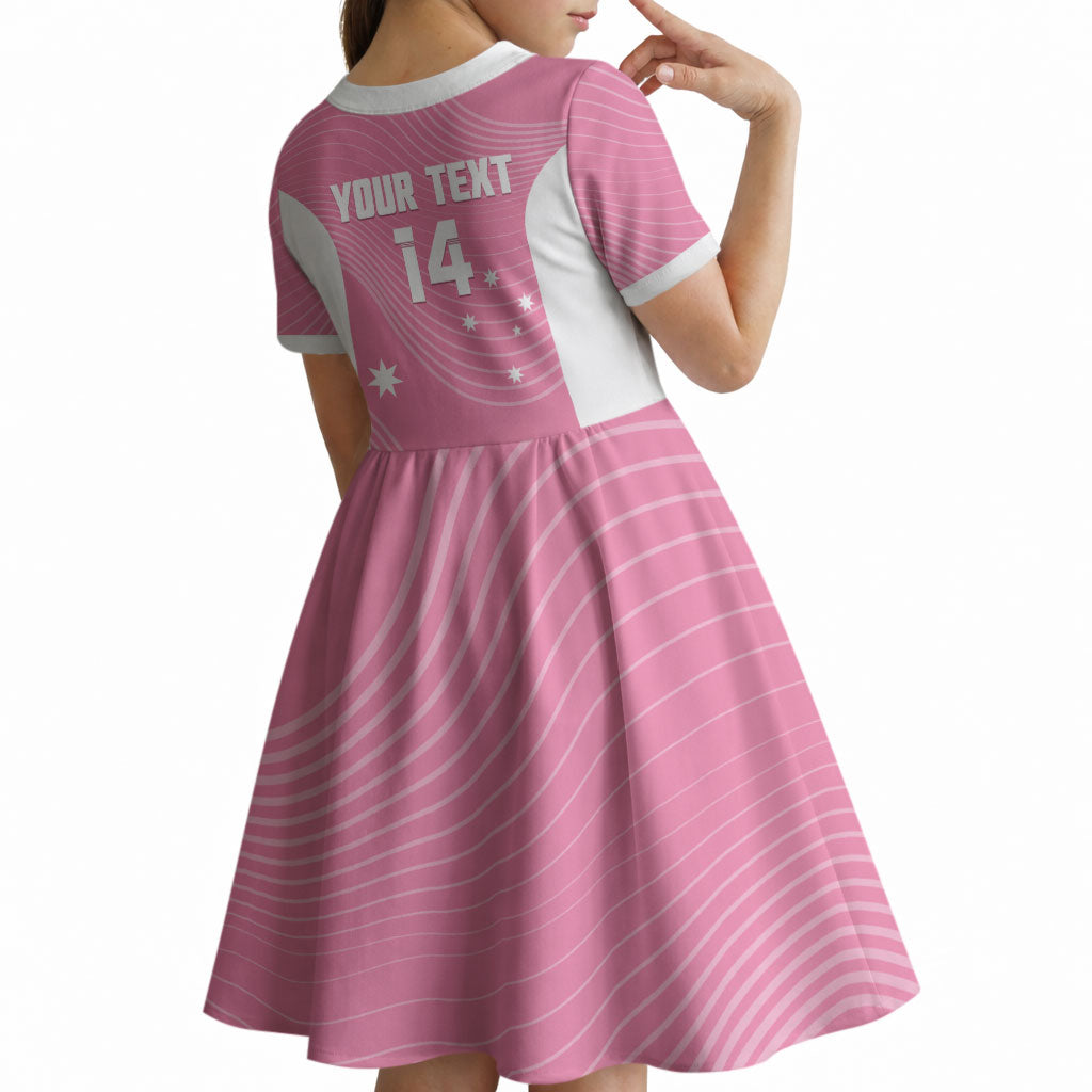 Custom Bowls Australia Breast Cancer Kid Short Sleeve Dress Pink Ribbon Aussie Map With Kangaroo Emu