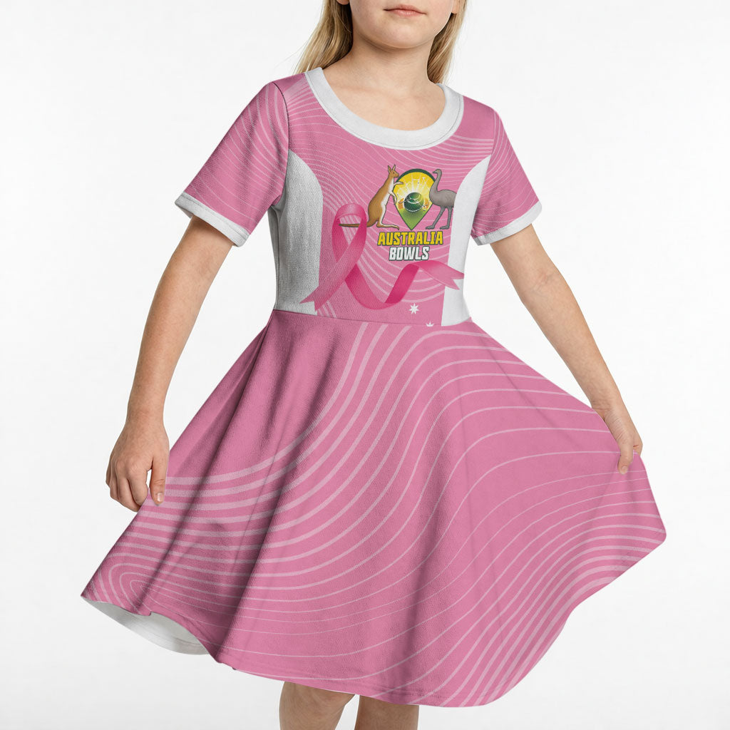 Custom Bowls Australia Breast Cancer Kid Short Sleeve Dress Pink Ribbon Aussie Map With Kangaroo Emu