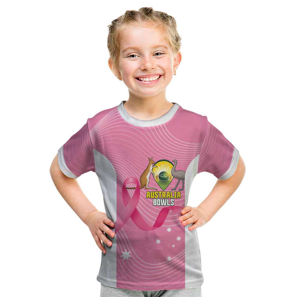 Custom Bowls Australia Breast Cancer Kid T Shirt Pink Ribbon Aussie Map With Kangaroo Emu