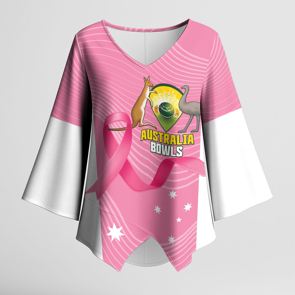 Custom Bowls Australia Breast Cancer Kimono Sleeve Blouse Pink Ribbon Aussie Map With Kangaroo Emu