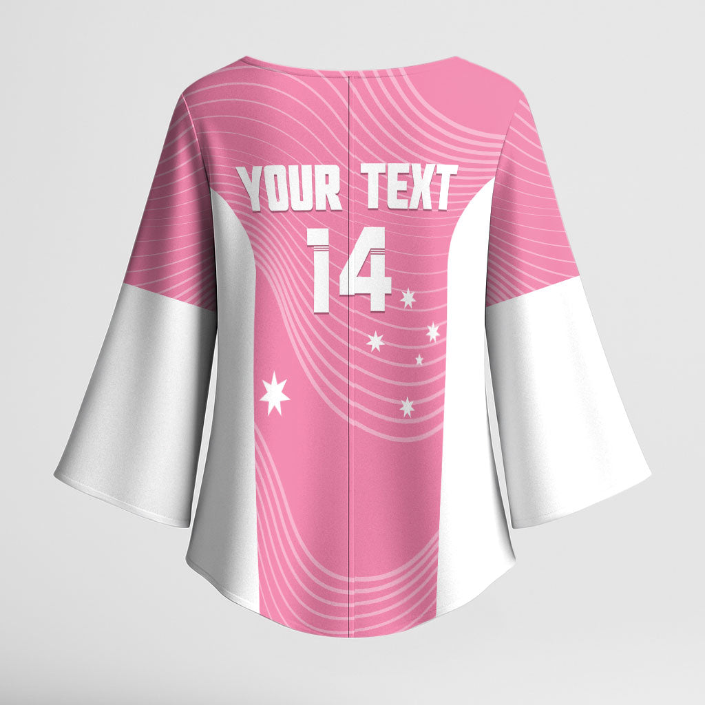 Custom Bowls Australia Breast Cancer Kimono Sleeve Blouse Pink Ribbon Aussie Map With Kangaroo Emu