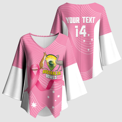 Custom Bowls Australia Breast Cancer Kimono Sleeve Blouse Pink Ribbon Aussie Map With Kangaroo Emu