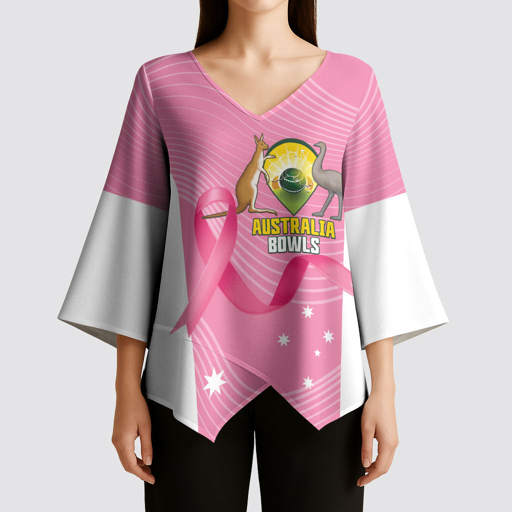 Custom Bowls Australia Breast Cancer Kimono Sleeve Blouse Pink Ribbon Aussie Map With Kangaroo Emu