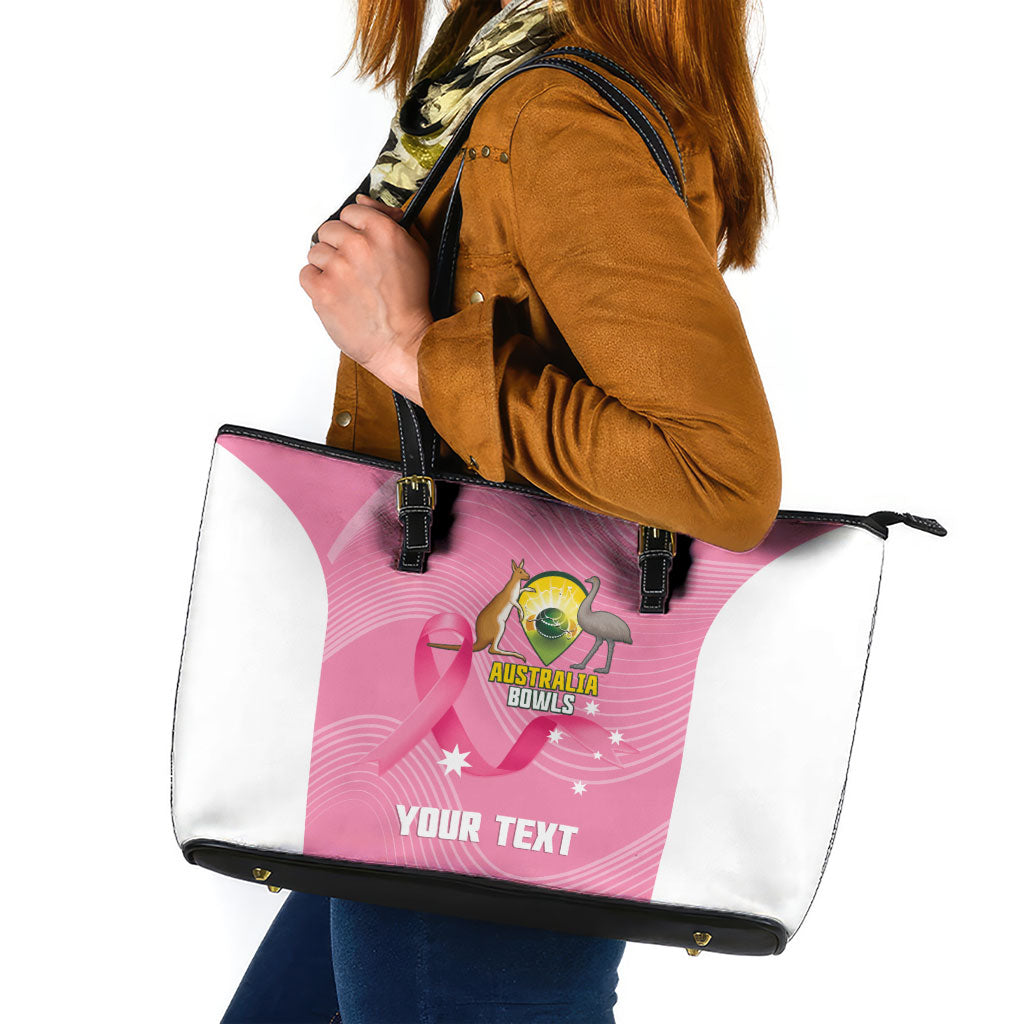 Custom Bowls Australia Breast Cancer Leather Tote Bag Pink Ribbon Aussie Map With Kangaroo Emu