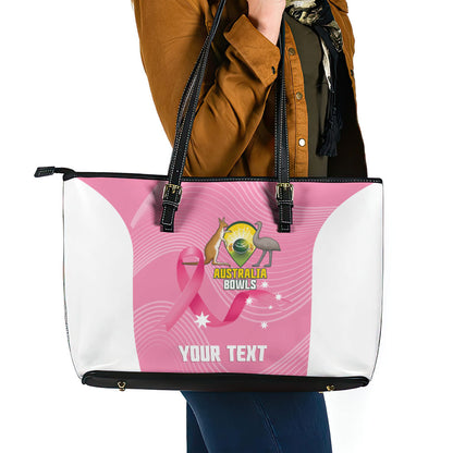 Custom Bowls Australia Breast Cancer Leather Tote Bag Pink Ribbon Aussie Map With Kangaroo Emu