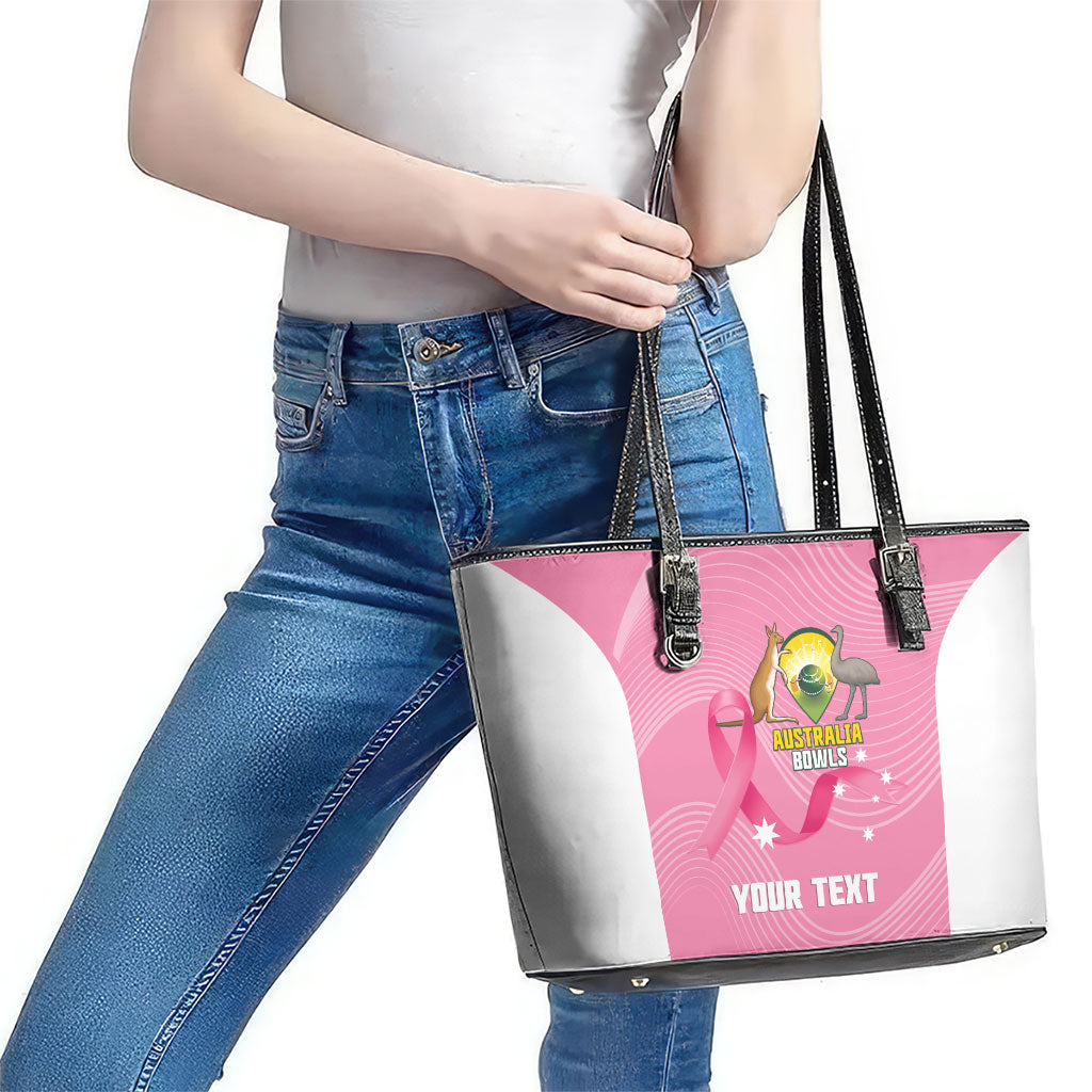 Custom Bowls Australia Breast Cancer Leather Tote Bag Pink Ribbon Aussie Map With Kangaroo Emu
