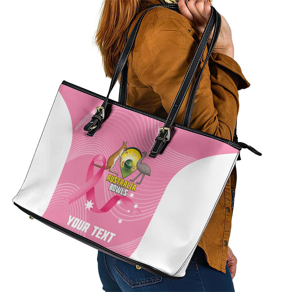 Custom Bowls Australia Breast Cancer Leather Tote Bag Pink Ribbon Aussie Map With Kangaroo Emu