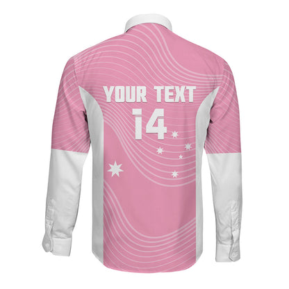 Custom Bowls Australia Breast Cancer Long Sleeve Button Shirt Pink Ribbon Aussie Map With Kangaroo Emu