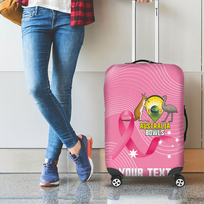 Custom Bowls Australia Breast Cancer Luggage Cover Pink Ribbon Aussie Map With Kangaroo Emu