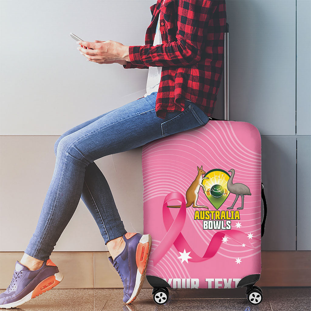 Custom Bowls Australia Breast Cancer Luggage Cover Pink Ribbon Aussie Map With Kangaroo Emu