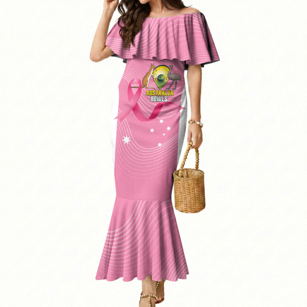 Custom Bowls Australia Breast Cancer Mermaid Dress Pink Ribbon Aussie Map With Kangaroo Emu