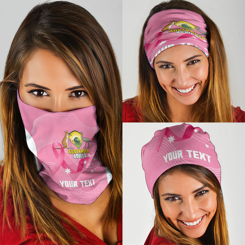 Custom Bowls Australia Breast Cancer Neck Gaiter Pink Ribbon Aussie Map With Kangaroo Emu