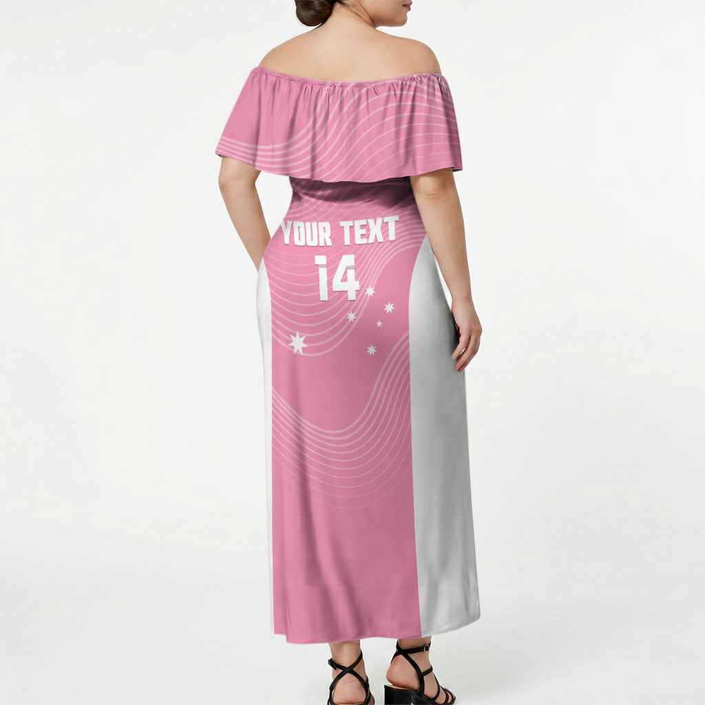 Custom Bowls Australia Breast Cancer Off Shoulder Maxi Dress Pink Ribbon Aussie Map With Kangaroo Emu