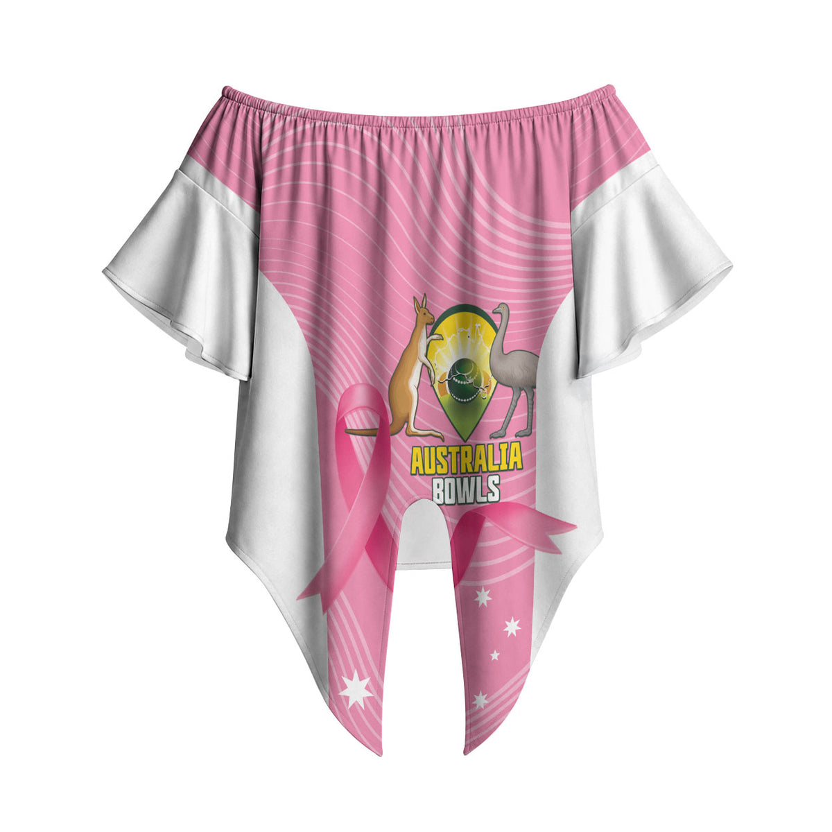 Custom Bowls Australia Breast Cancer Off Shoulder Wrap Waist Top Pink Ribbon Aussie Map With Kangaroo Emu