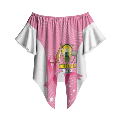 Custom Bowls Australia Breast Cancer Off Shoulder Wrap Waist Top Pink Ribbon Aussie Map With Kangaroo Emu
