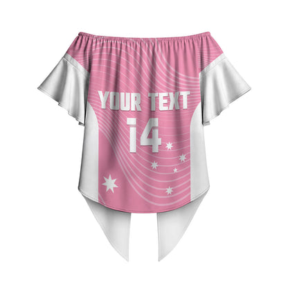 Custom Bowls Australia Breast Cancer Off Shoulder Wrap Waist Top Pink Ribbon Aussie Map With Kangaroo Emu
