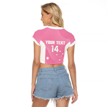 Custom Bowls Australia Breast Cancer Raglan Cropped T Shirt Pink Ribbon Aussie Map With Kangaroo Emu