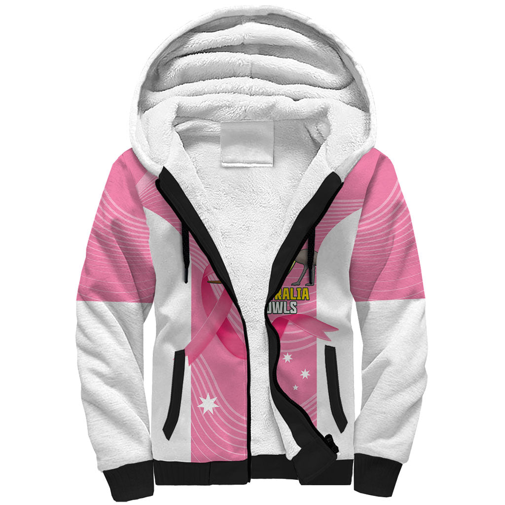 Custom Bowls Australia Breast Cancer Sherpa Hoodie Pink Ribbon Aussie Map With Kangaroo Emu