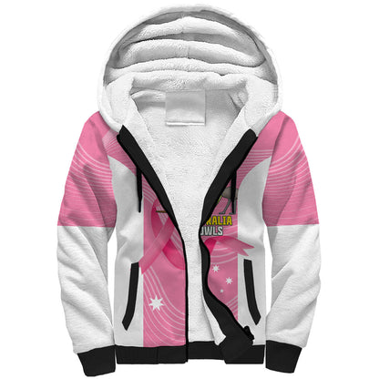 Custom Bowls Australia Breast Cancer Sherpa Hoodie Pink Ribbon Aussie Map With Kangaroo Emu