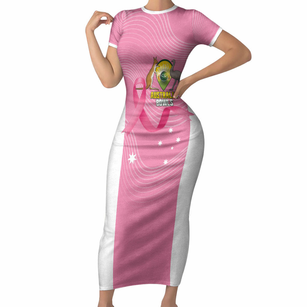 Custom Bowls Australia Breast Cancer Short Sleeve Bodycon Dress Pink Ribbon Aussie Map With Kangaroo Emu